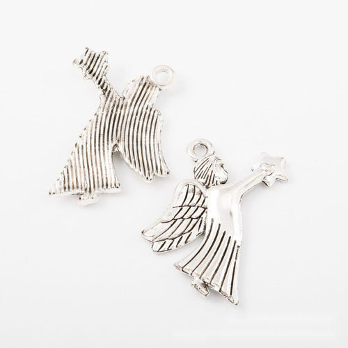 Product photo 2 of the star holding angel charm highlighting its robed winged angel holding a small star