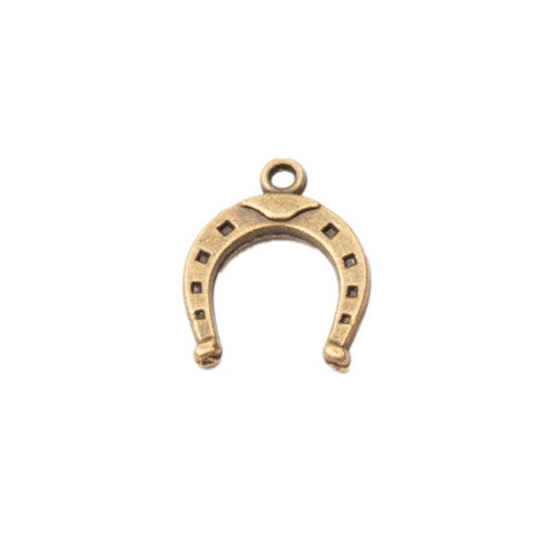 Close view showing the front details of the horseshoe charms