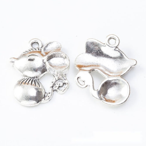 Antique Bronze, Antique Silver mouse cheese charm shown in a detailed product view