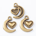 Vintage Finish Metal Moon Heart Charms in 5 Style Options view 2