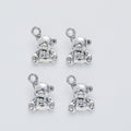Antique Silver Teddy Bear Charm with Bow and Raised Details view 2