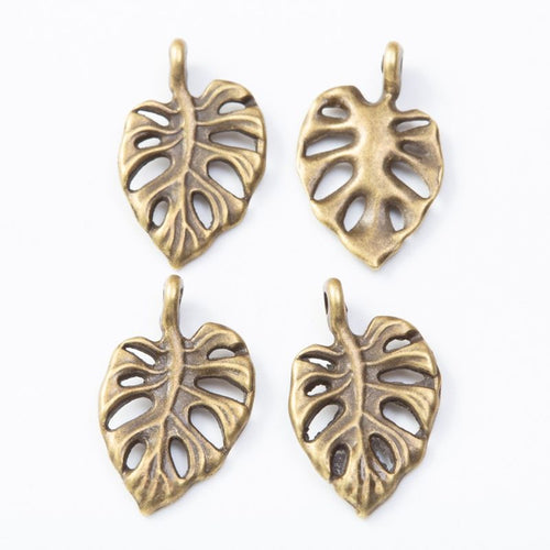 Openwork Monstera Leaf Metal Charms close product view showing form and surface detail