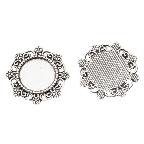 Detailed view of floral round cabochon setting metal component