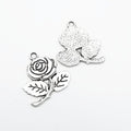 Rose Flower With Leaves Metal Charm Pendant Jewelry Making Component view 2