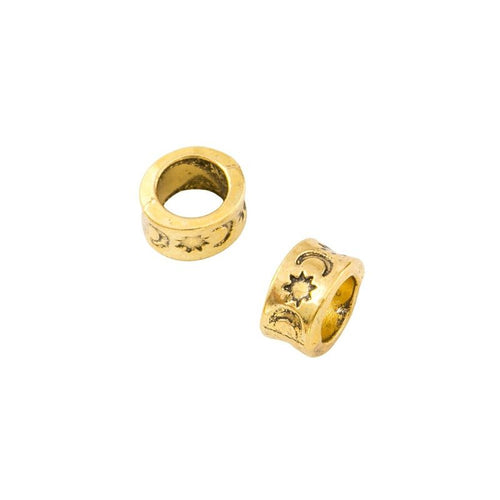 Close view showing the front and reverse details of the moon and star large hole bead