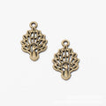 Fan Tail Peacock Metal Charms in Antique Bronze and Silver view 2