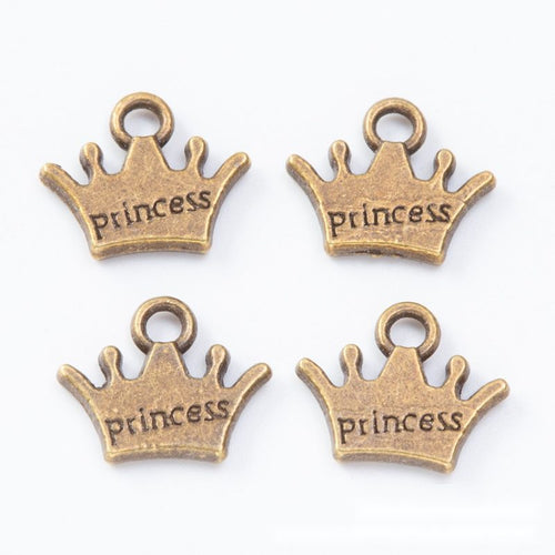 Front and reverse details of the princess crown metal charm pendant