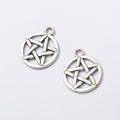 Round Framed Pentagram Metal Charm for Jewelry Making in Antique Silver view 2