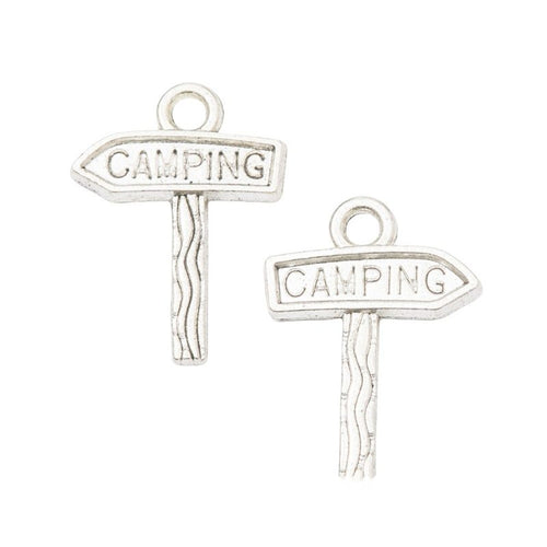Camping Signpost Charm front and reverse details on a white background