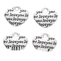 Repeating Love Text Heart Pendant Charm in Antique Silver view 2