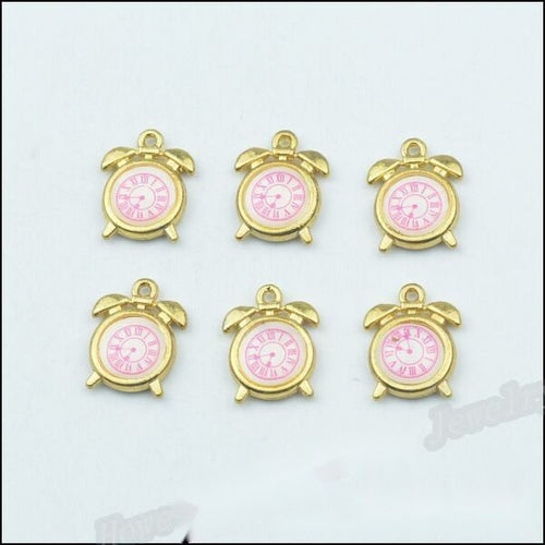 Enamel Alarm Clock metal component, reverse and front details on a white background.
