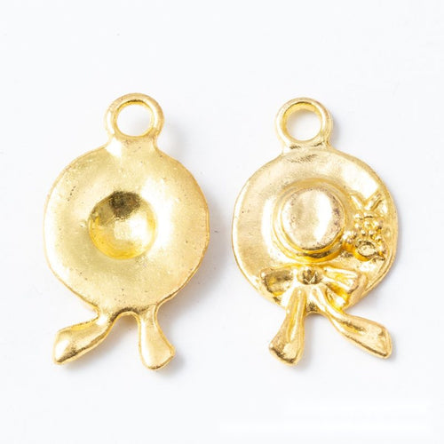 Round Hat-Shaped Double-Sided Metal Charm Pendants shown in a angled detail view on a plain background