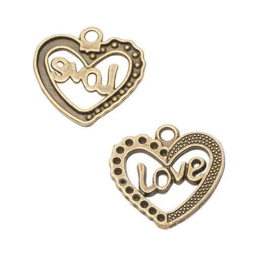 Front detail of love openwork heart metal charm