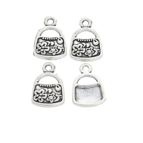 Grouped front and back views showing the details of ornate purse charms