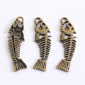 Long Fish Skeleton Detailed Metal Charm in 2 Finishes view 2