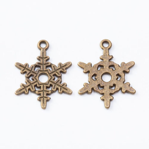 Close product view showing the front and reverse details of the snowflake charm