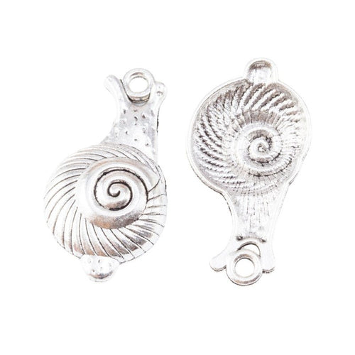 Front detail of snail silhouette with a spiral shell and loops at both ends