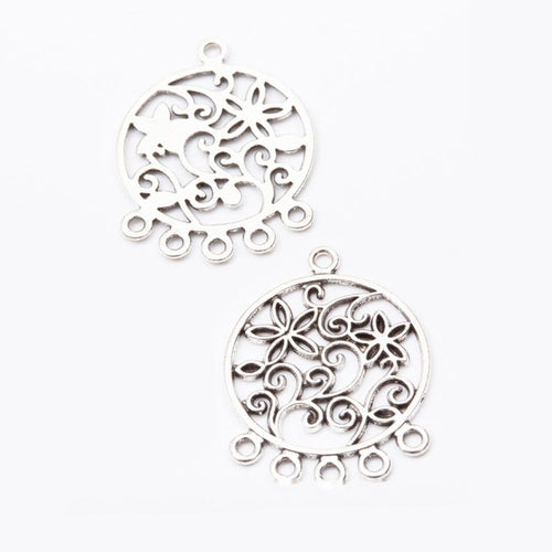 Close front view showing the shape and recessed details of the floral five loop connector charms