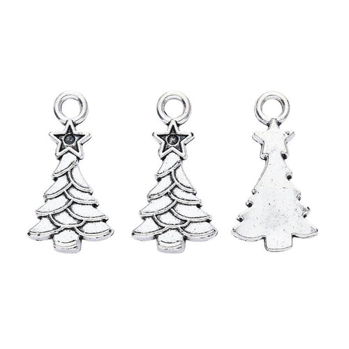 Alternate product view of openwork Christmas tree charms on a white background