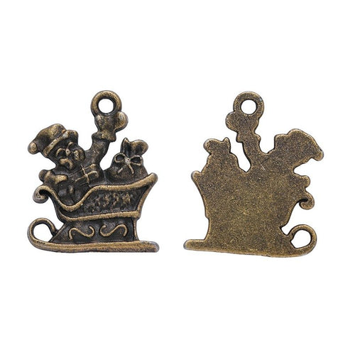Front detail of santa sleigh metal charm