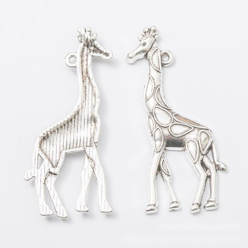 Front and reverse details of the long neck giraffe metal charm pendant