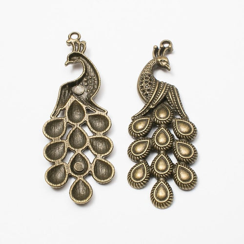 Fan-Tail Peacock Charm front and reverse details on a white background
