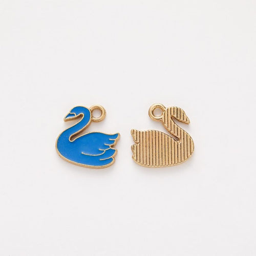 Enamel Swan Charm front and reverse details on a white background