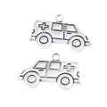 Antique Silver Ambulance Charm with Cross and Wheel Details view 2
