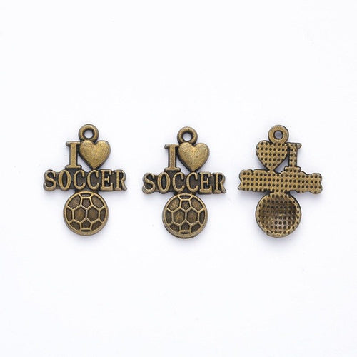 Soccer Ball Lettered Metal Charms close product view showing form and surface detail