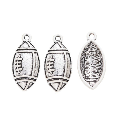 Grouped front and back views showing the details of American football charms