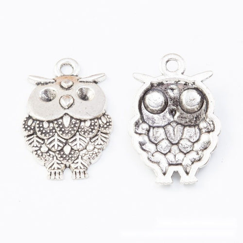 Alternate image of detailed owl charm showing available finishes and form