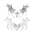 Antique Silver Bat Wing Heart And Inverted Cross Charm view 2