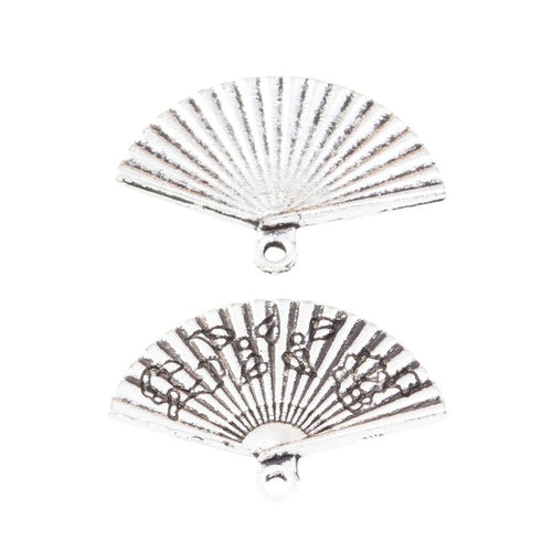 Close view of the folding fan charm showing its raised front pattern
