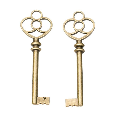 Close view showing the front details of the heart top key charms