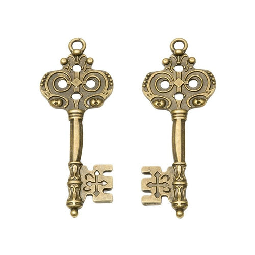 Close view showing the front details of the ornate skeleton key charms