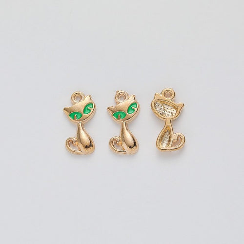 Enamel Sitting Cat Charm front and reverse details on a white background