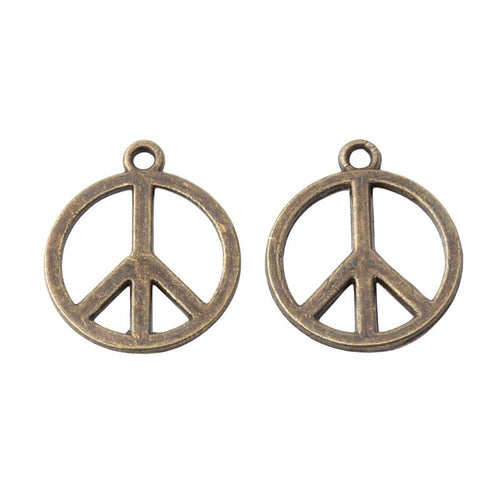 Product photo 2 of the round peace sign charm highlighting its open circular peace symbol with a top loop