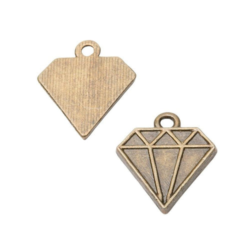 Product photo 2 of the geometric diamond charm highlighting its flat faceted diamond outline with a top loop