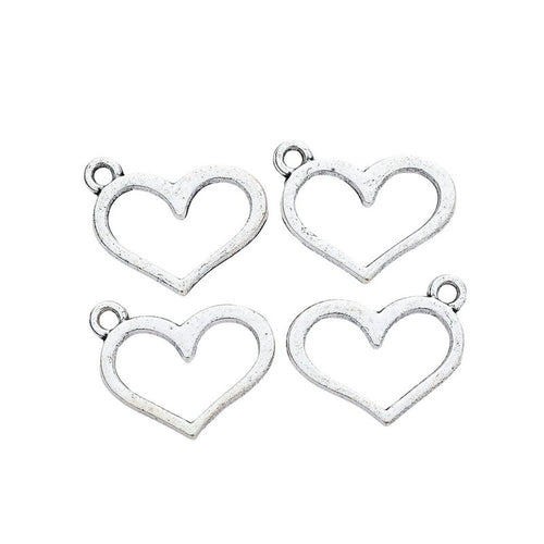 Simple open heart outline charm with a small top loop shown in front detail view