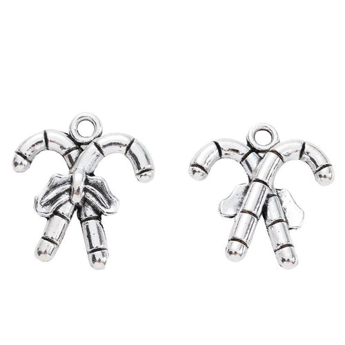 Alternate product view of crossed candy canes charms on a white background