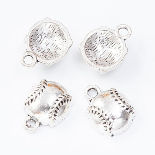 Baseball glove charms holding a small raised ball shown from the front on a white background.