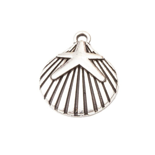 Scallop Shell Charm Pendant front detail showing radiating ribs within a rounded shell outline