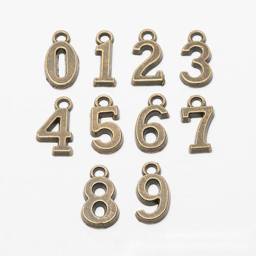 Close view showing the front details of the number charms