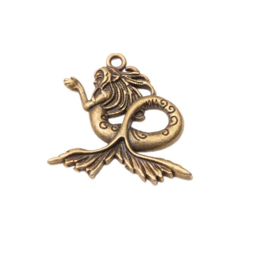 Mermaid-Shaped Metal Charm Pendants shown in a angled detail view on a plain background