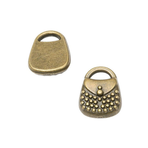 Front and reverse views of the studded handbag in one finish