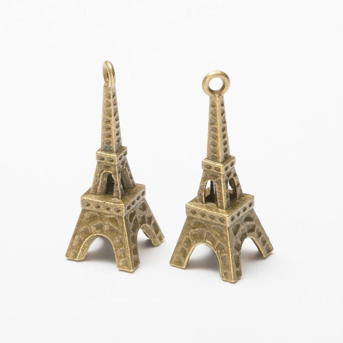 Close view showing the front and reverse details of the Eiffel Tower charm