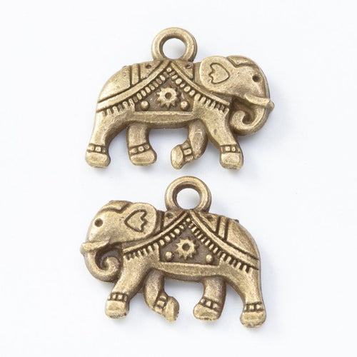 Patterned elephant charm shown in front and reverse details