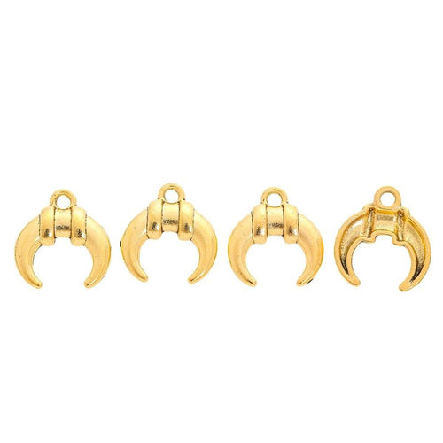 Grouped view of the curved bull horn metal charm from the front