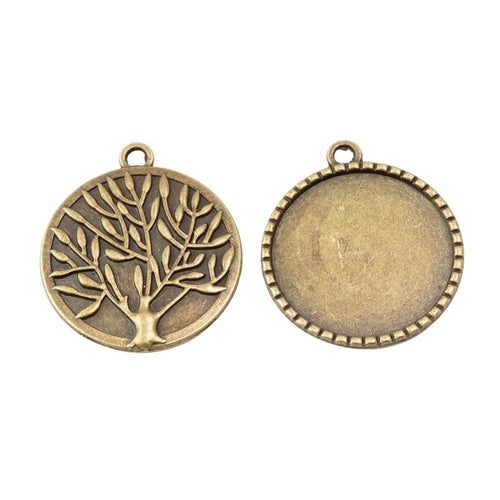 Closer view of the round tray with an open tree-of-life reverse