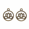Round Lotus Detailed Metal Charm in 2 Finishes for Crafting view 2